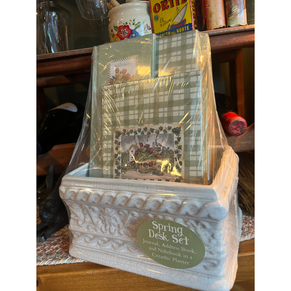 Vintage Cottagecore Desk Set w Ceramic Planter – Floral Garden Stationery Organi - Picture 4 of 6